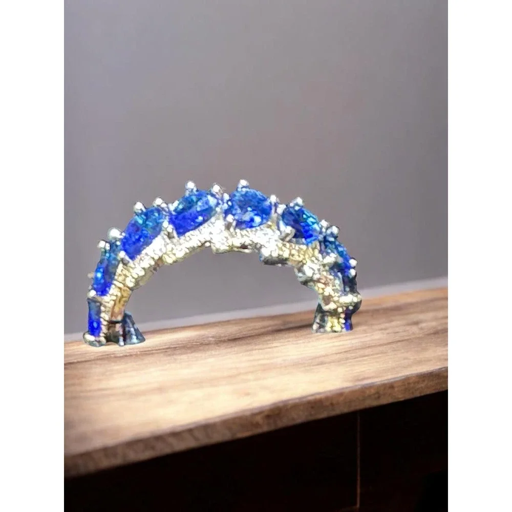 Blue Crystal Pear Cut‎ Eternity Band Ring Silver Tone Costume Jewelry Size 8